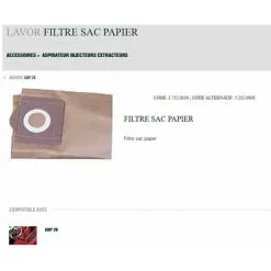 Lavor - 5 Filtres Aspirateur Papier 25X55X 12cm Avec Valve D.68 (pour Injecteur Extracteur)