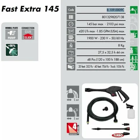 Lavor - Nettoyeur Haute Pression 145 Bars 1900W 420l/h - FAST EXTRA 145 3 Lavor - Nettoyeur Haute Pression 145 Bars 1900W 420l/h - FAST EXTRA 145 – Image 3